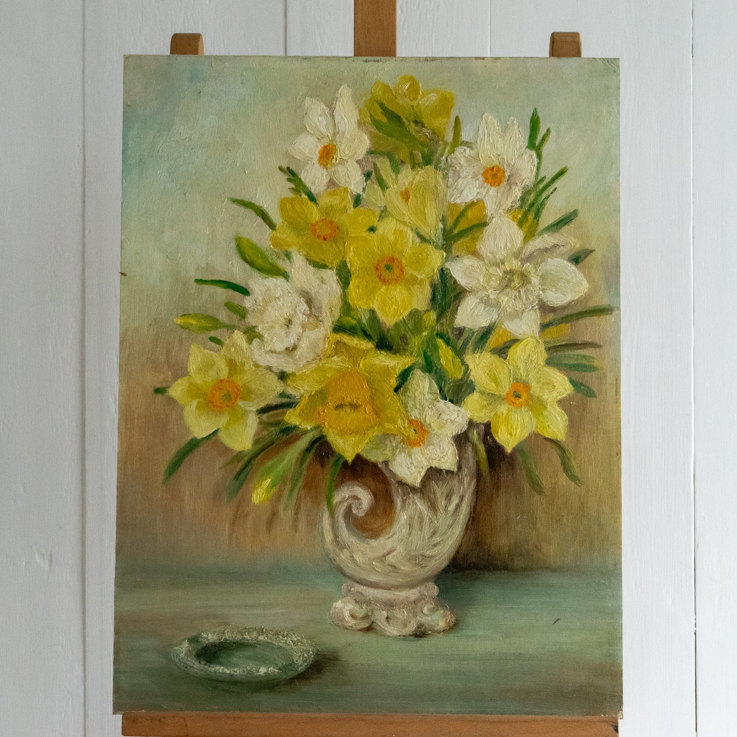 Oil on Board Painting of Daffodils in a Vase