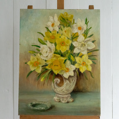Oil on Board Painting of Daffodils in a Vase