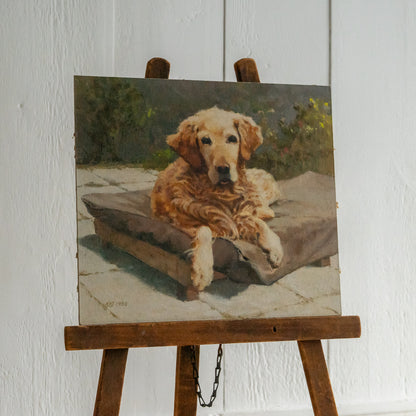 OIL ON BOARD PAINTING OF A GOLDEN RETRIEVER
