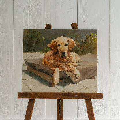 OIL ON BOARD PAINTING OF A GOLDEN RETRIEVER