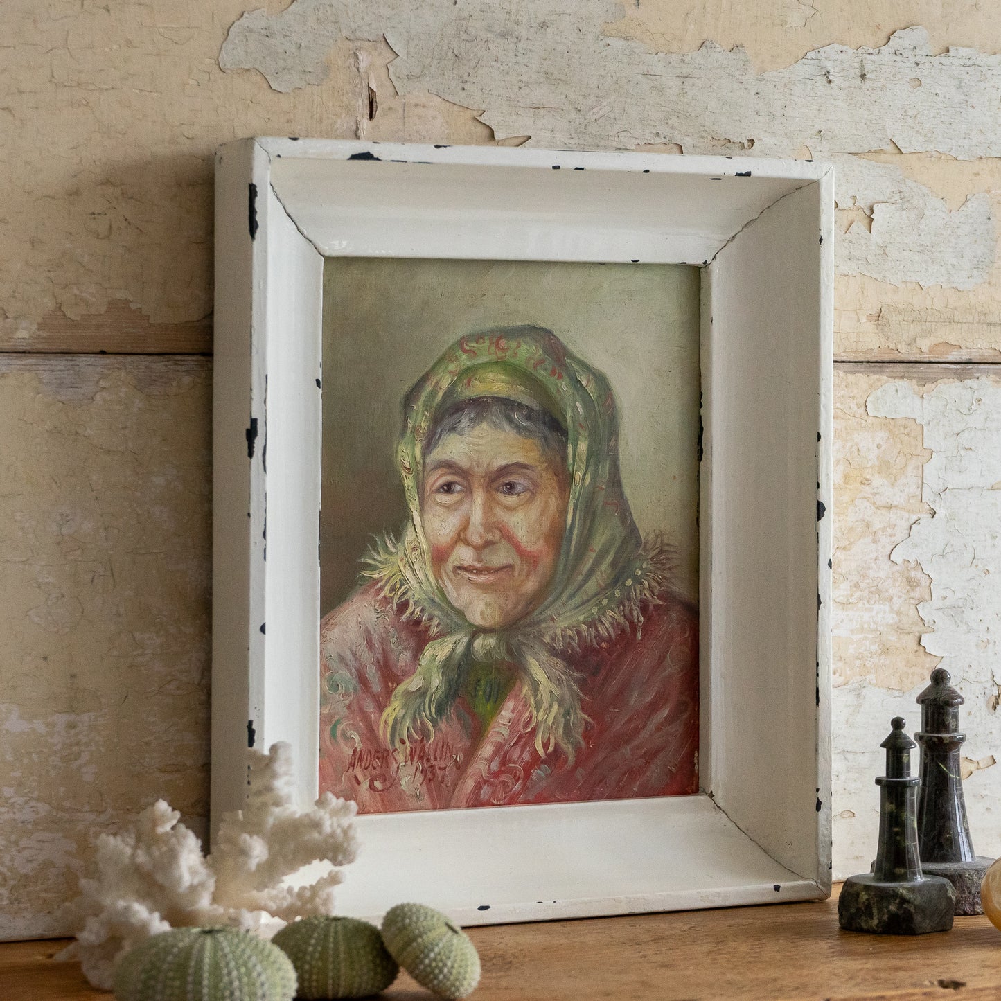 Oil on Board Painting of a lady in a headscarf