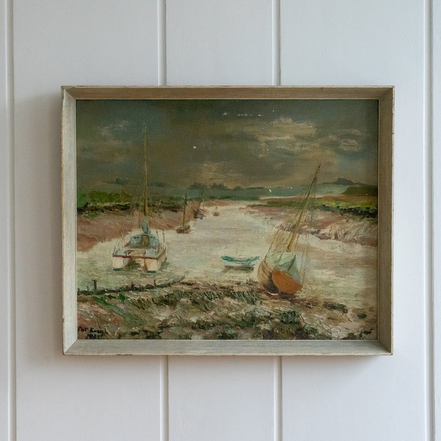 Oil on Board Painting of Boats on an Estuary