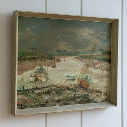 Oil on Board Painting of Boats on an Estuary