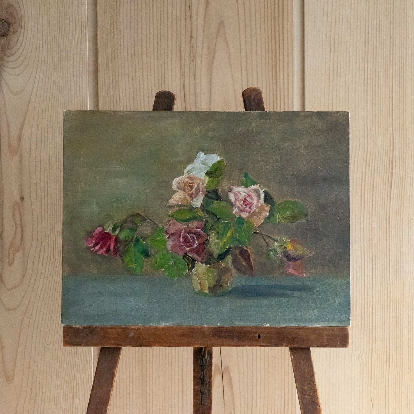 Oil on Board Painting of Roses