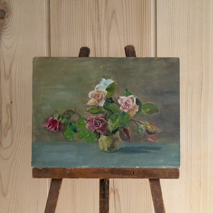 Oil on Board Painting of Roses