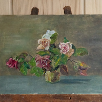 Oil on Board Painting of Roses