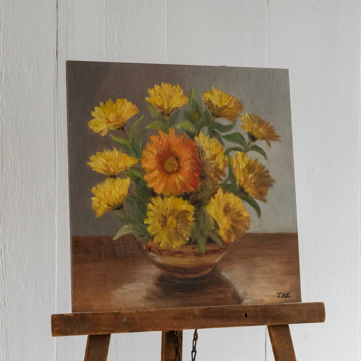 Oil on Board Painting of Yellow Flowers
