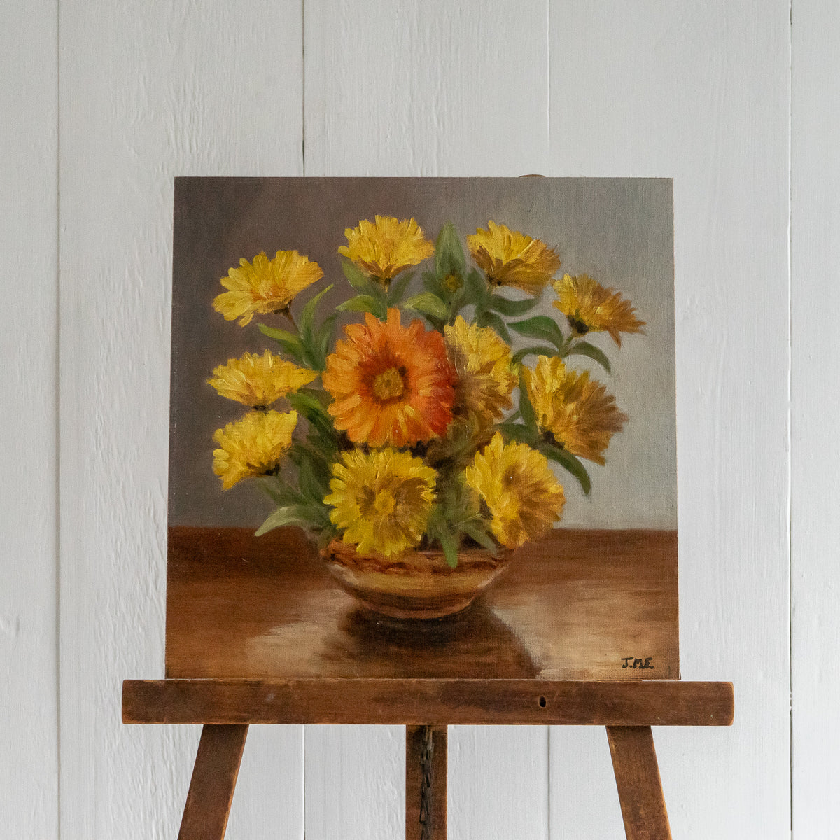 Oil on Board Painting of Yellow Flowers