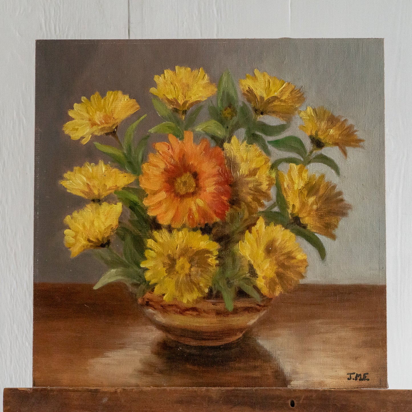 Oil on Board Painting of Yellow Flowers