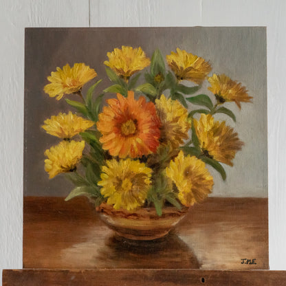 Oil on Board Painting of Yellow Flowers