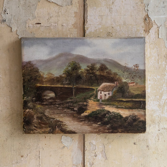 Oil Painting of a Cottage by a Bridge