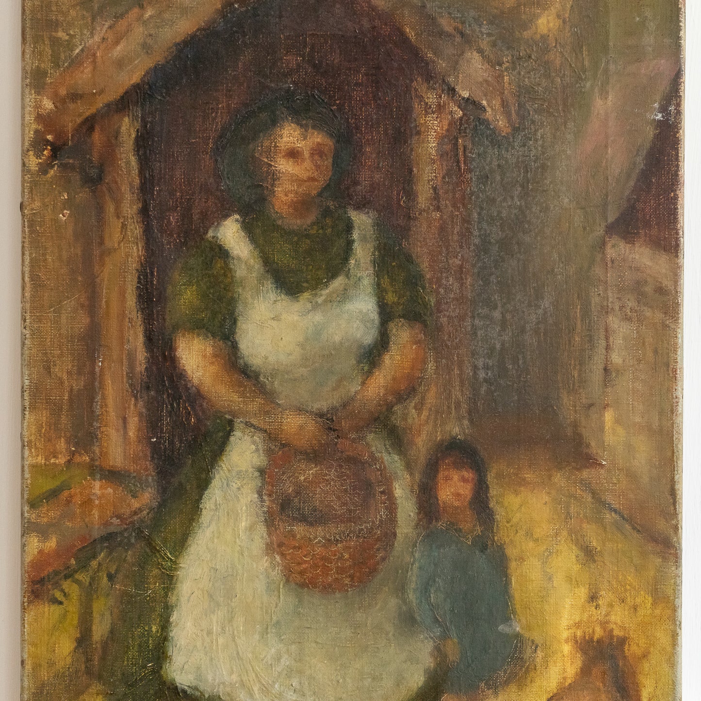 Oil Painting of a Lady child and Chicken