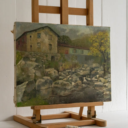 Oil Painting of a Rural River Scene