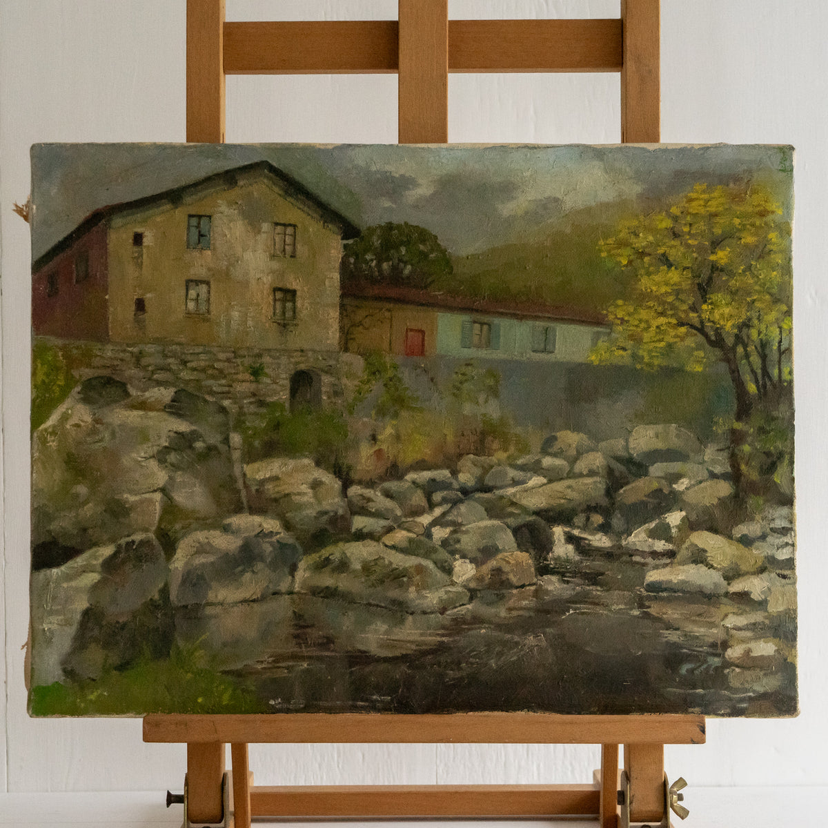 Oil Painting of a Rural River Scene