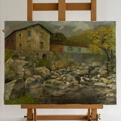 Oil Painting of a Rural River Scene