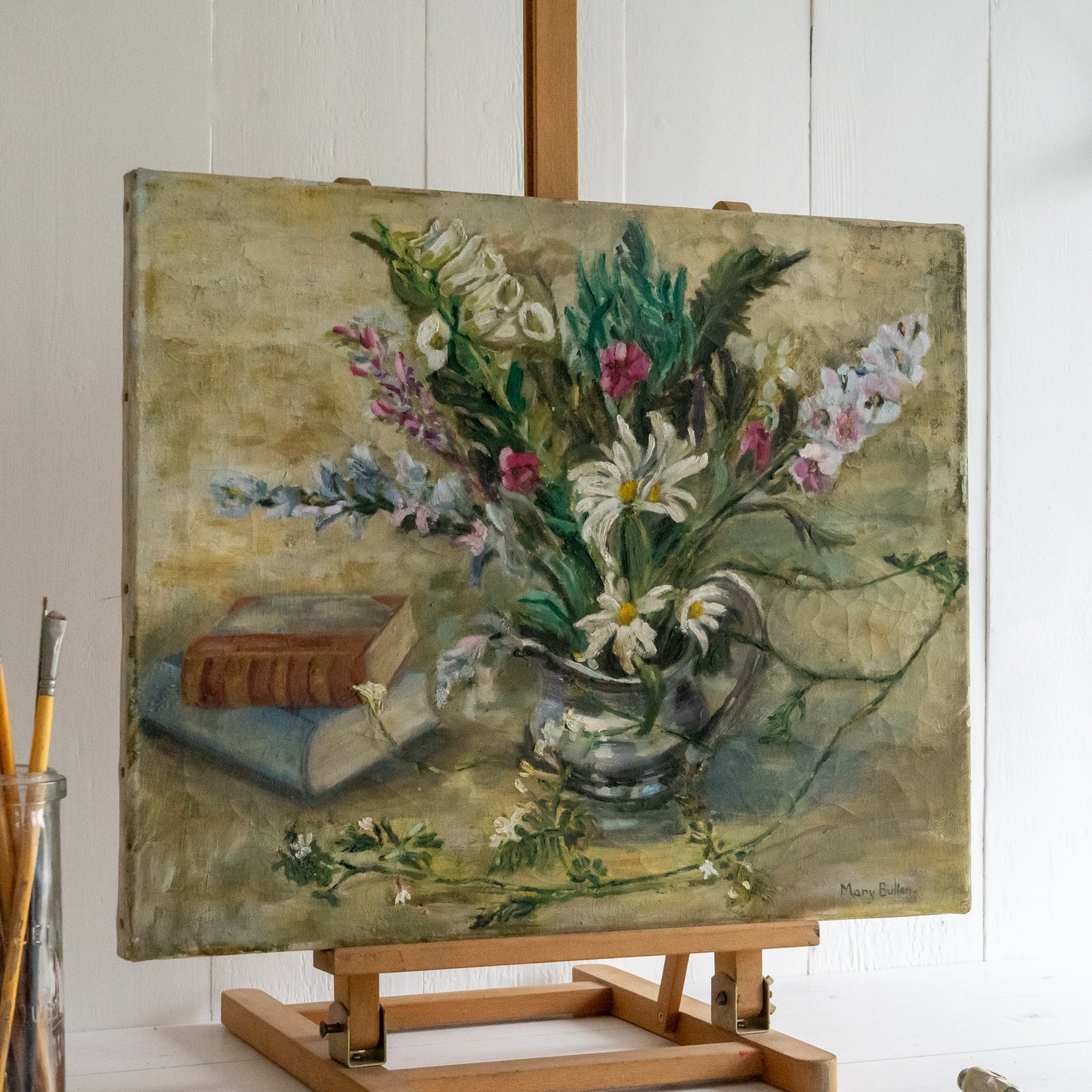 Oil Painting of Foxgloves and Daisies