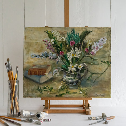 Oil Painting of Foxgloves and Daisies