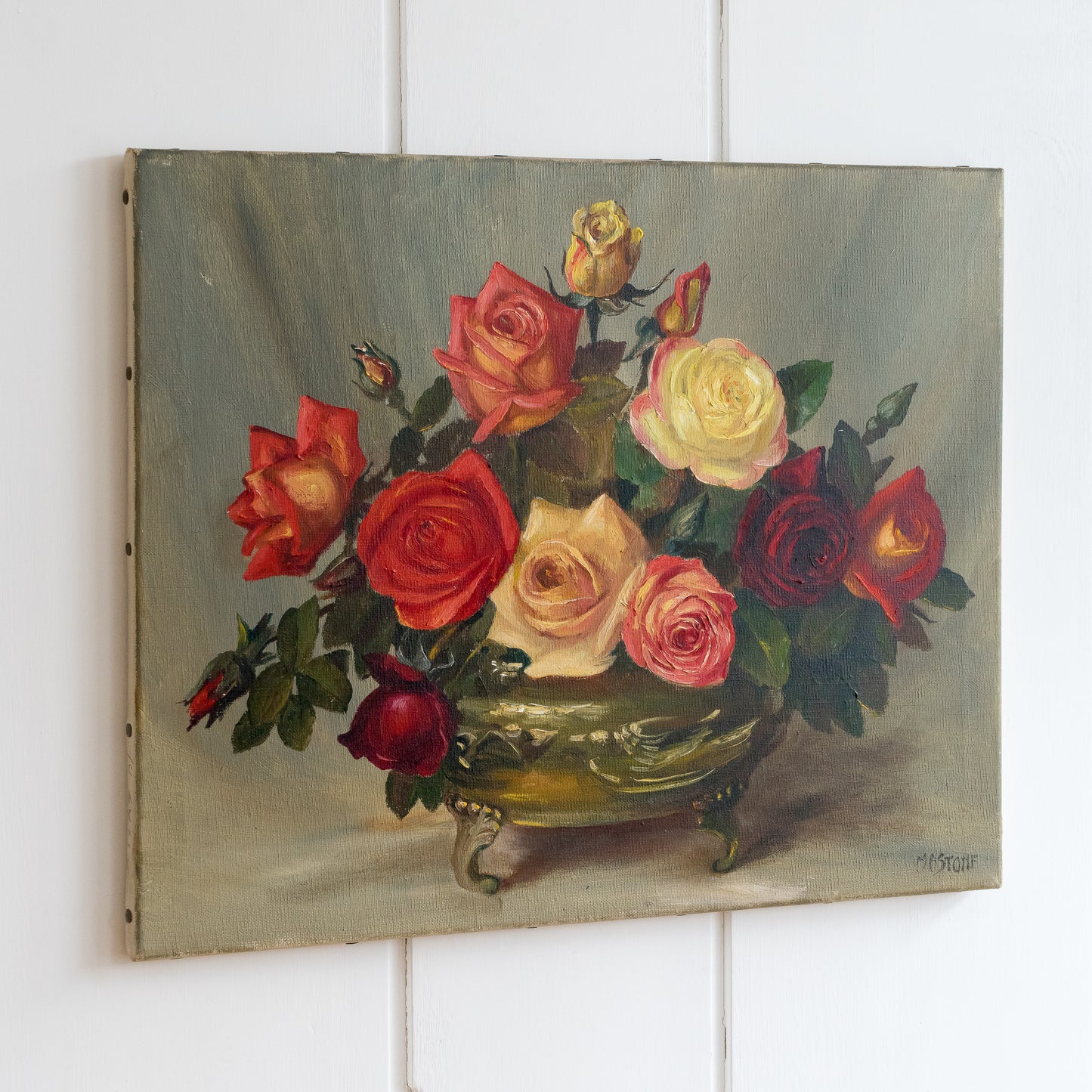 Oil Painting of Roses in a Bowl