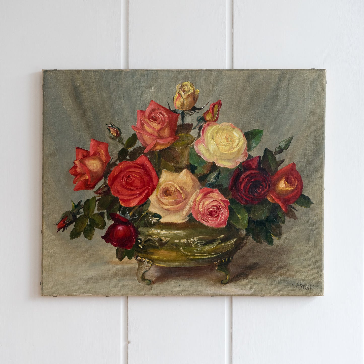 Oil Painting of Roses in a Bowl