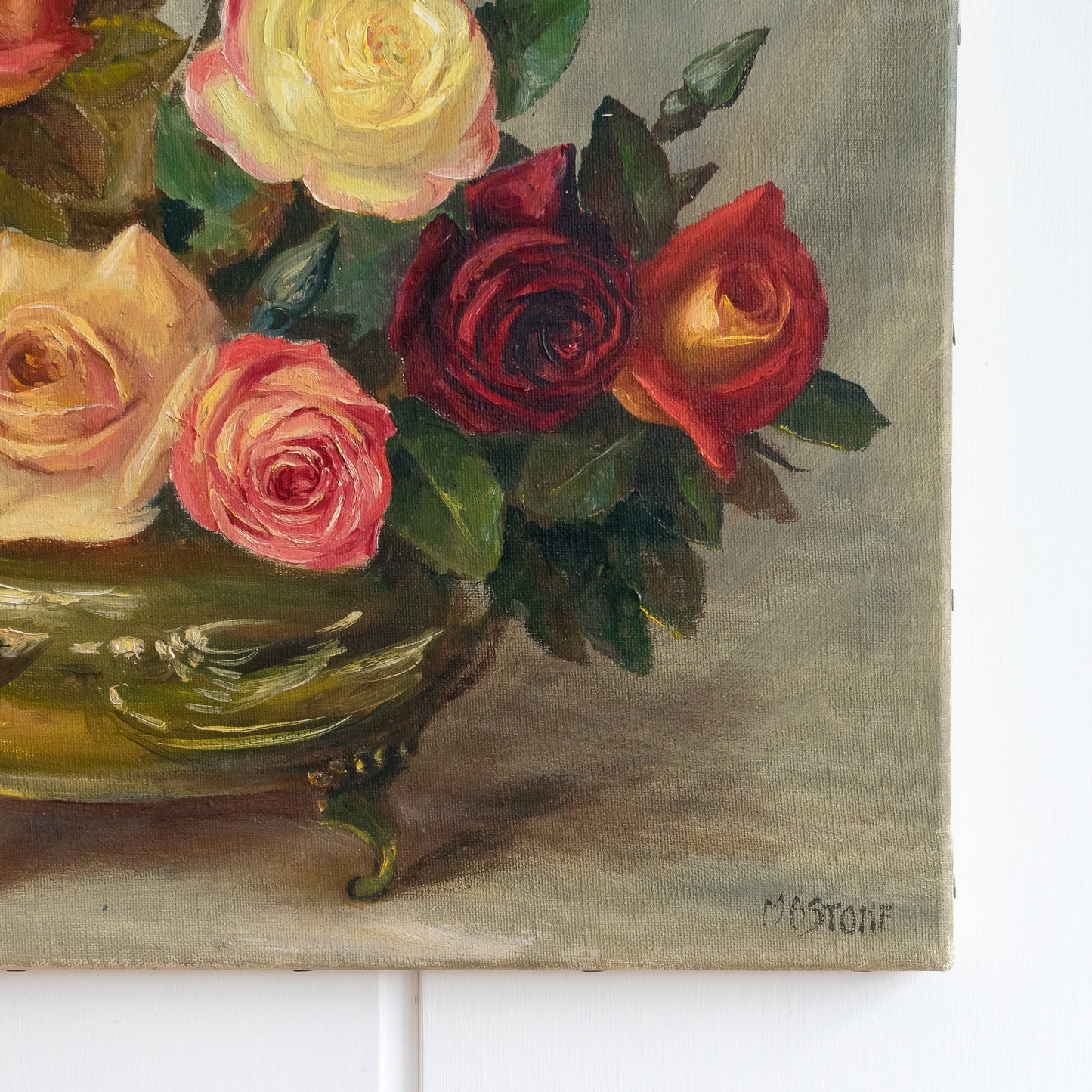 Oil Painting of Roses in a Bowl