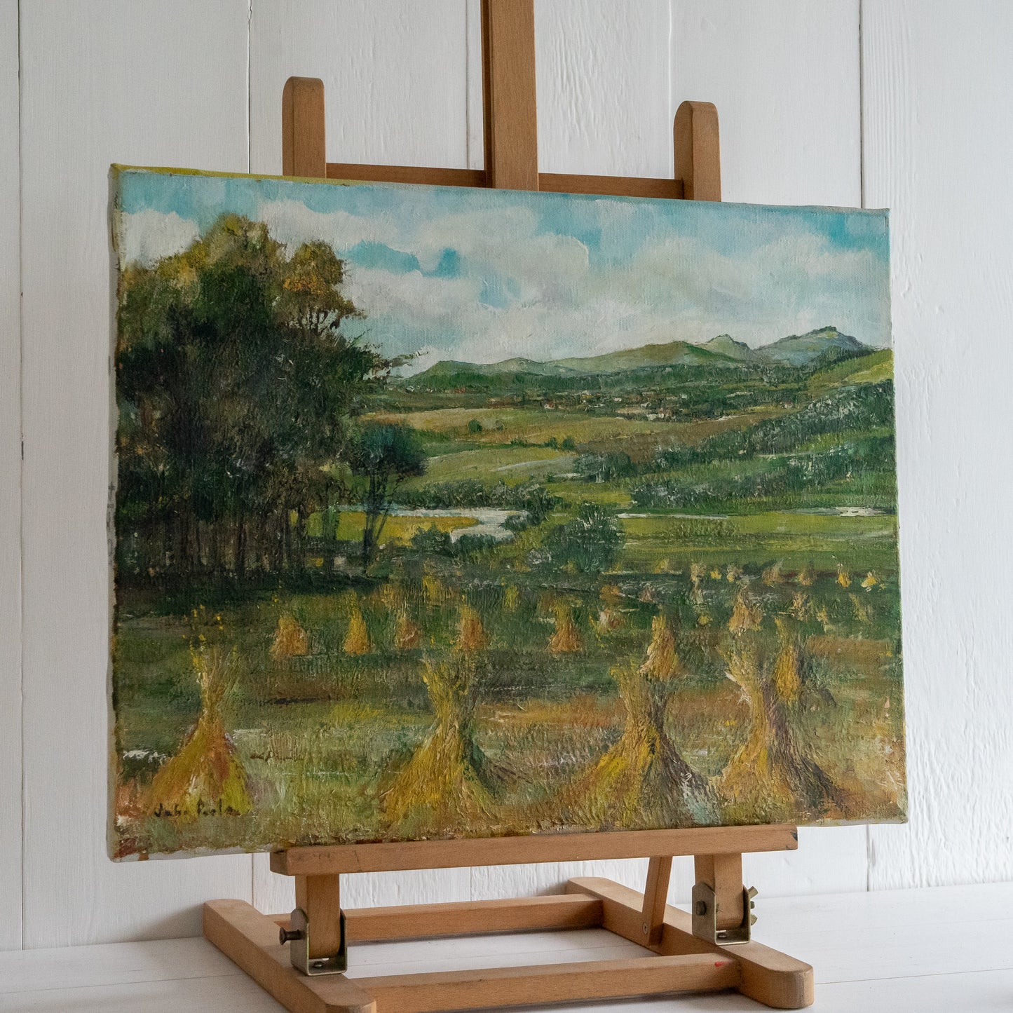 Oil Painting of Wheat and mountains