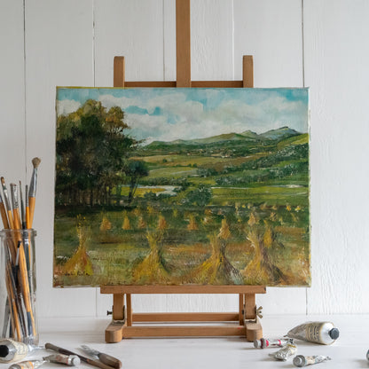 Oil Painting of Wheat and mountains