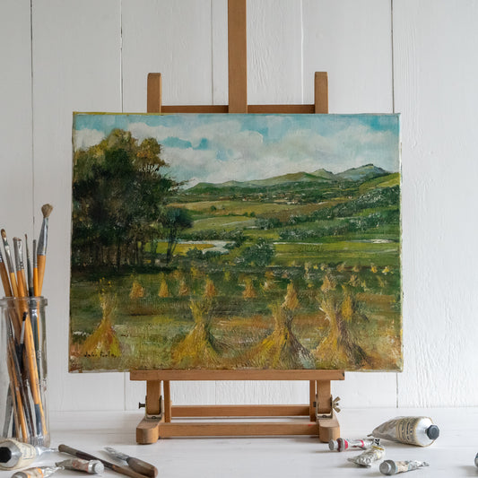 Oil Painting of Wheat and mountains