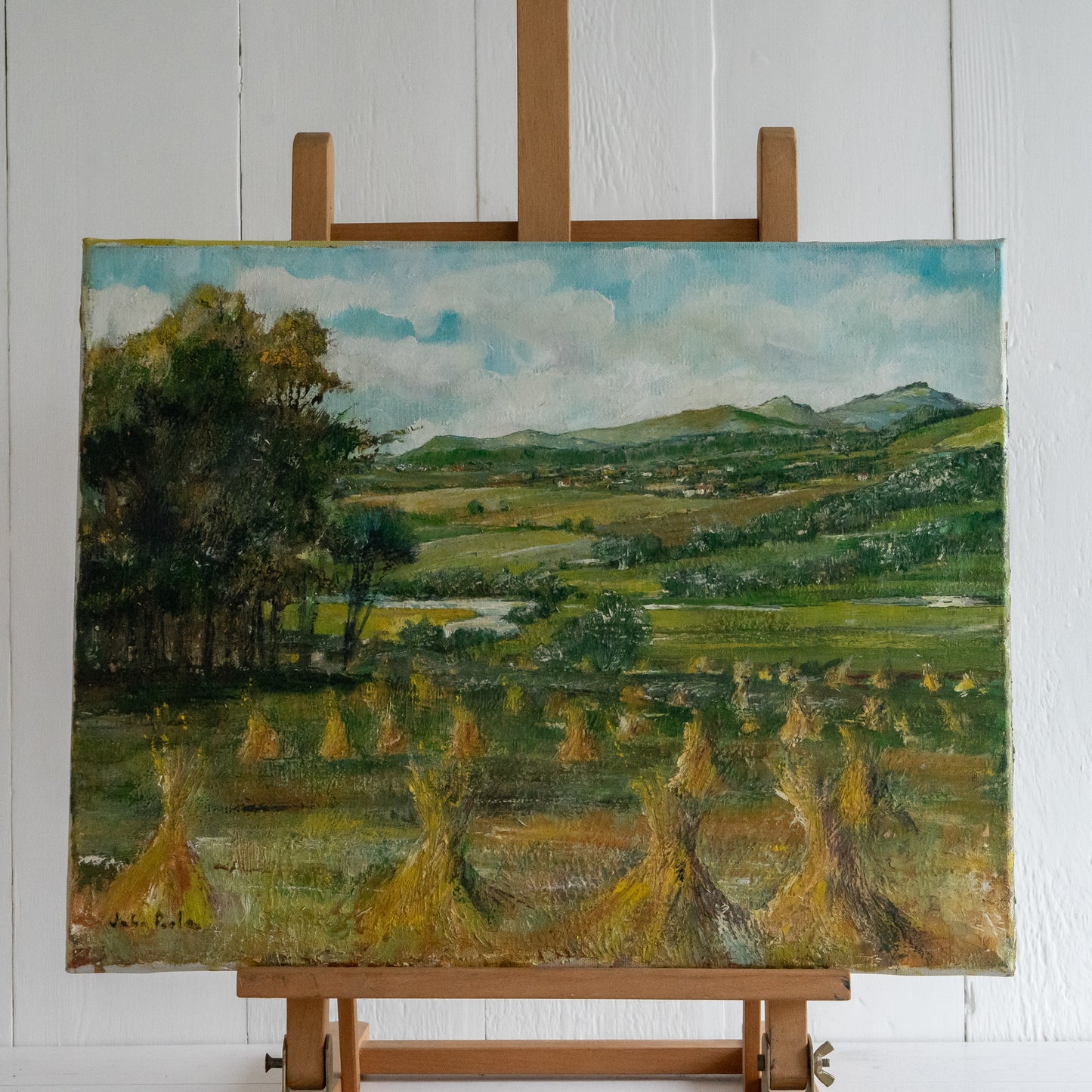 Oil Painting of Wheat and mountains