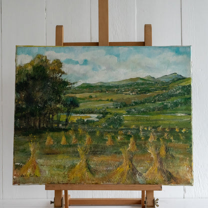 Oil Painting of Wheat and mountains