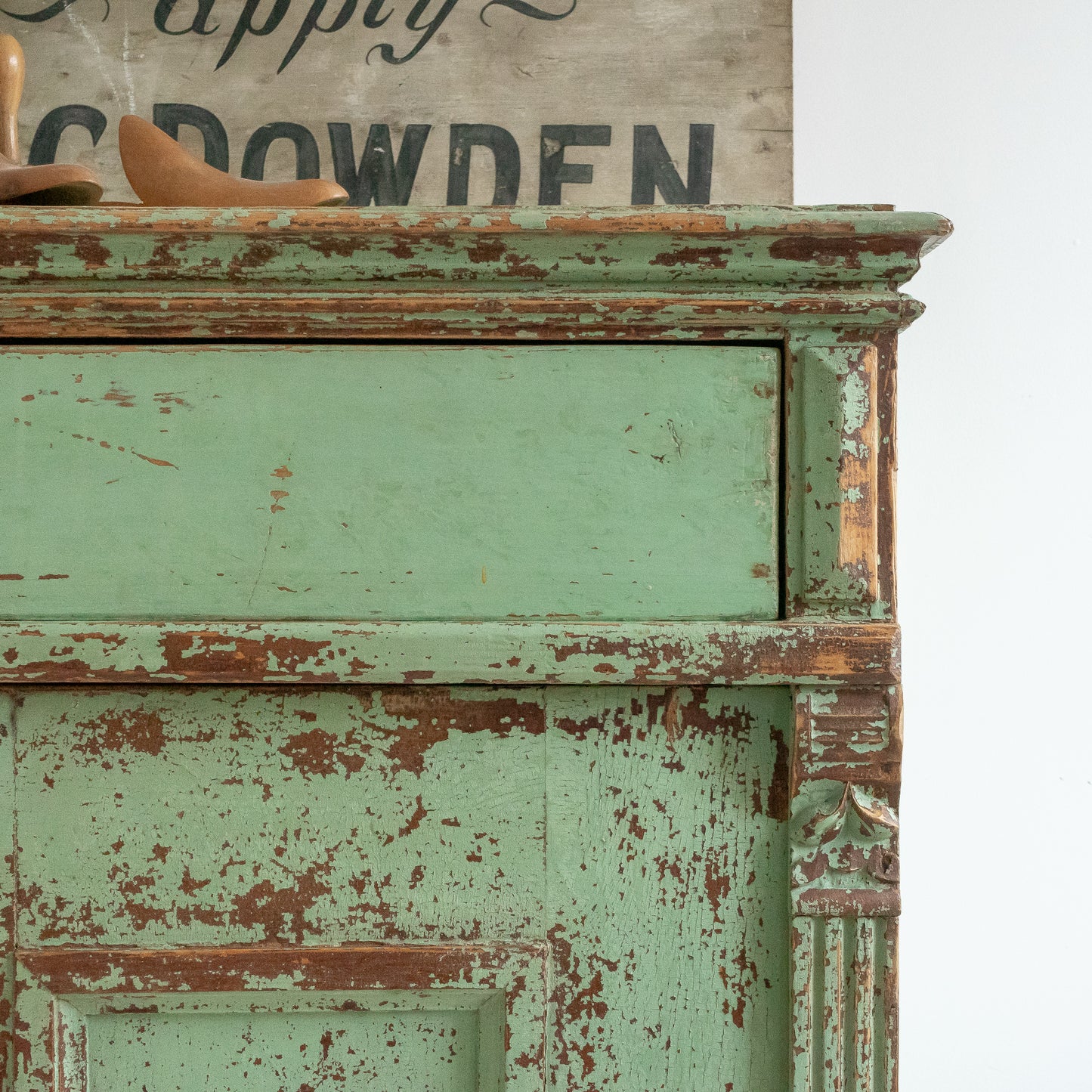 Original Green Painted Rustic Cupboard