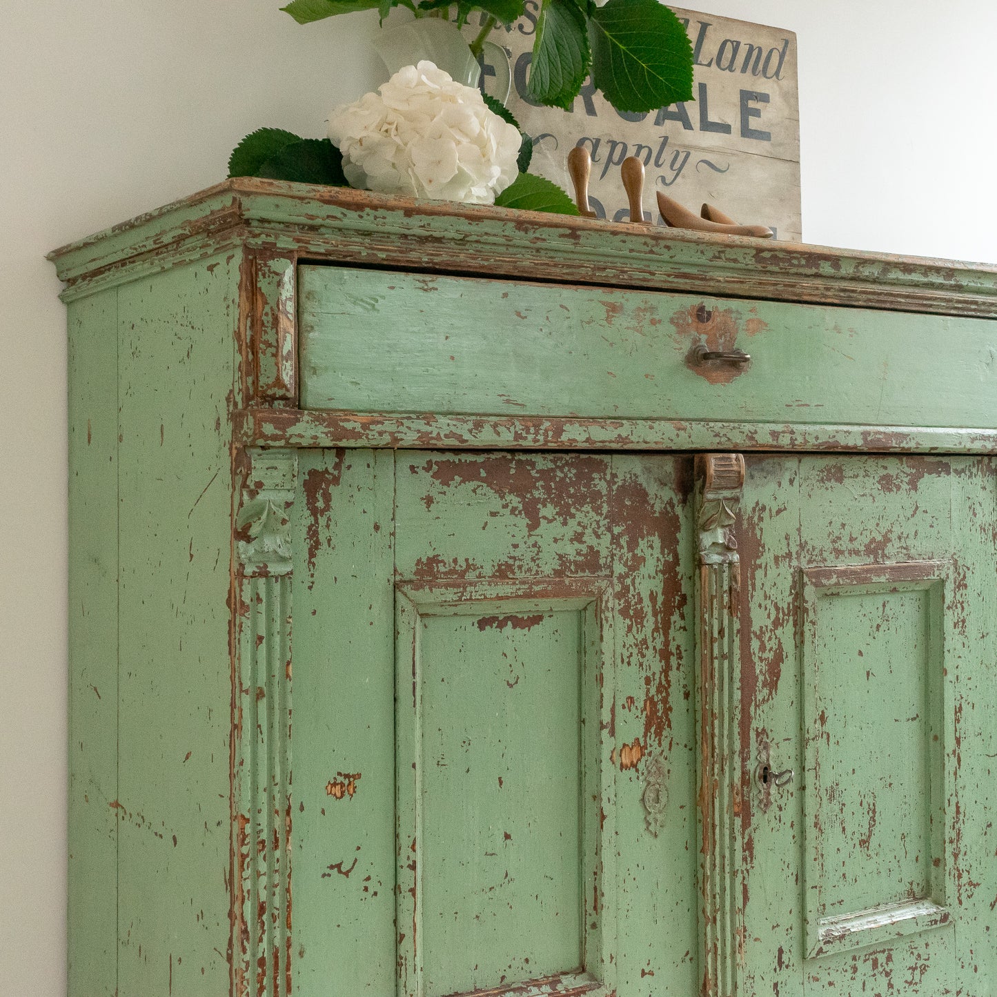 Original Green Painted Rustic Cupboard