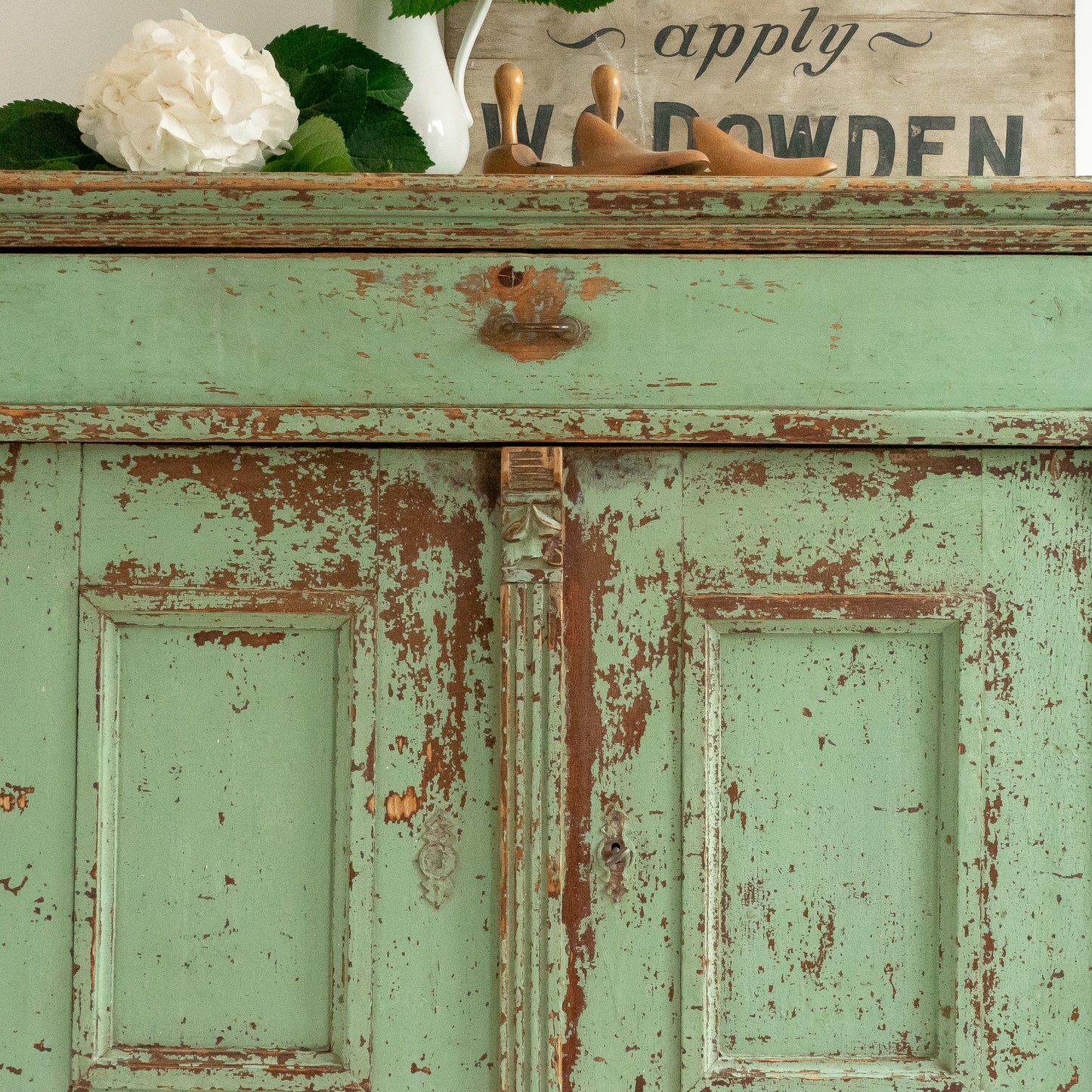 Original Green Painted Rustic Cupboard