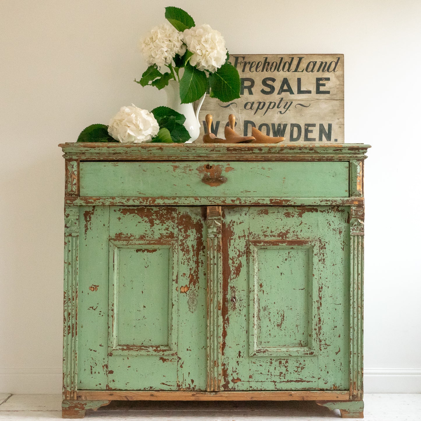 Original Green Painted Rustic Cupboard