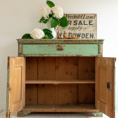 Original Green Painted Rustic Cupboard