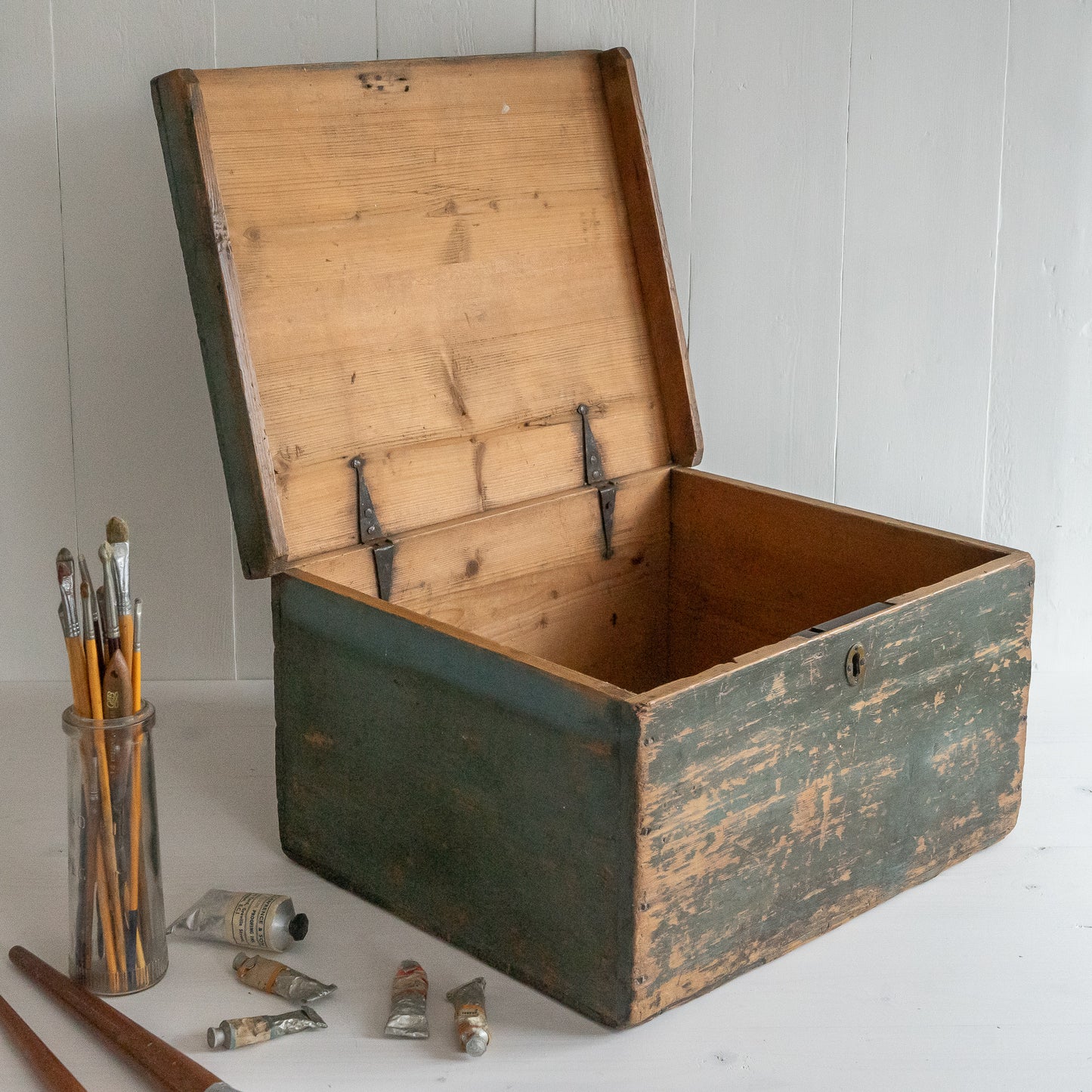 Original Green Painted Rustic Trunk