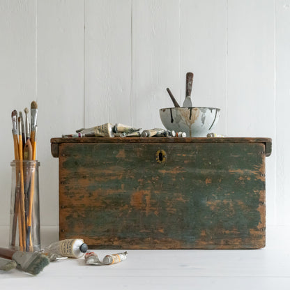 Original Green Painted Rustic Trunk