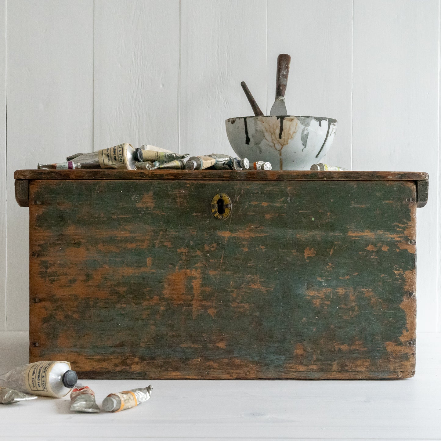 Original Green Painted Rustic Trunk