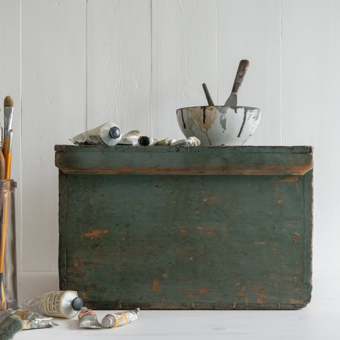 Original Green Painted Rustic Trunk