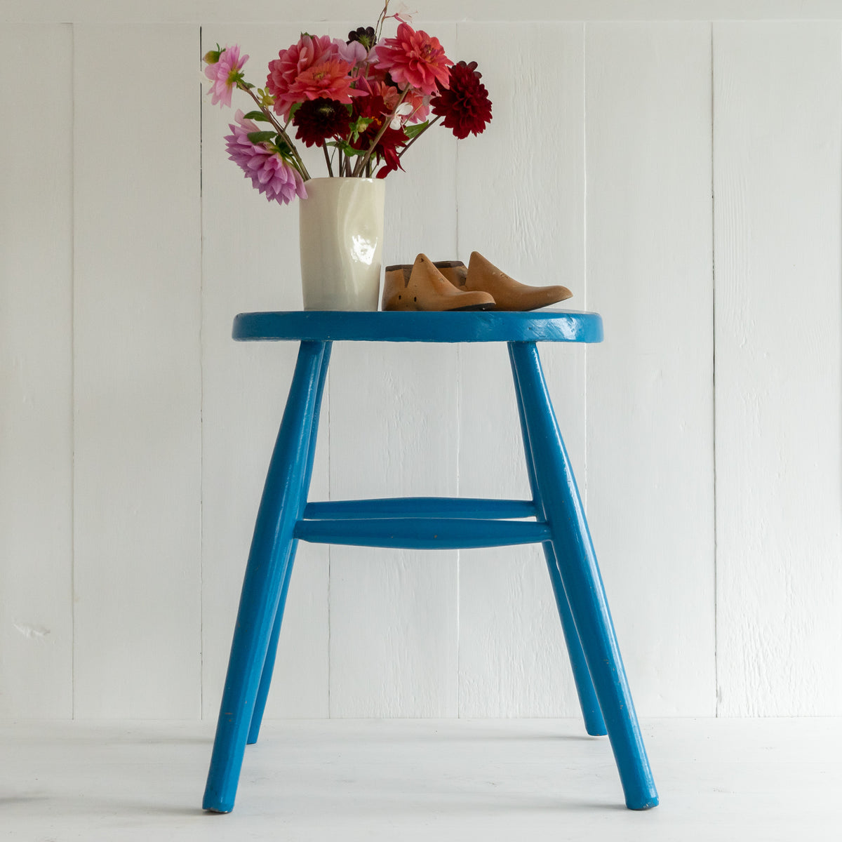 Original Painted Blue Vintage Stool