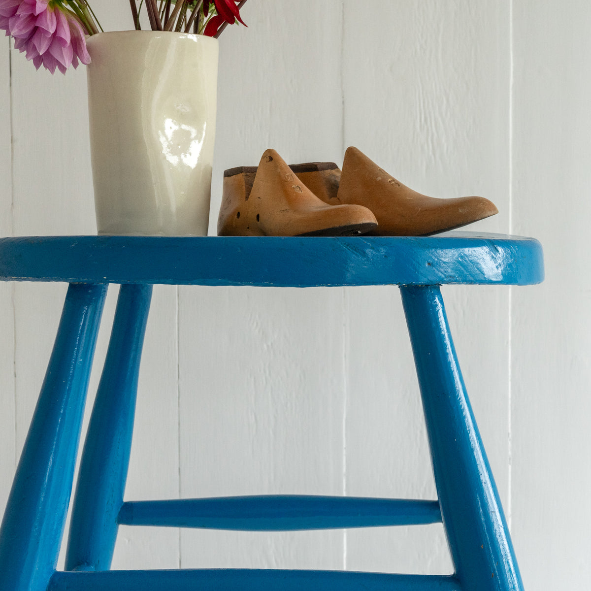 Original Painted Blue Vintage Stool
