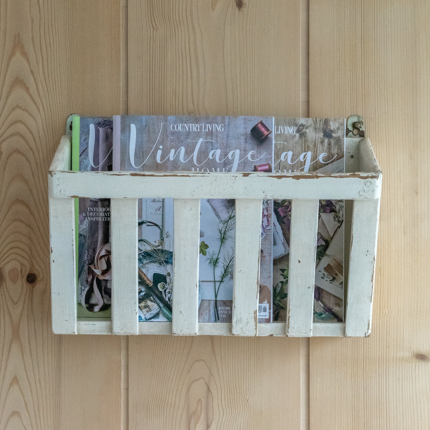 Original Painted Wall Hung Wooden Rack