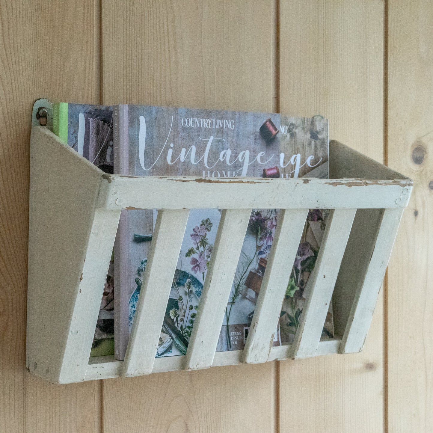 Original Painted Wall Hung Wooden Rack