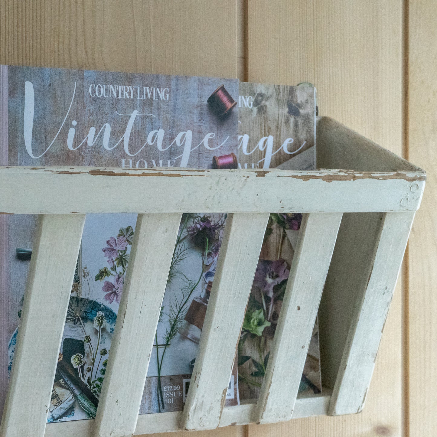 Original Painted Wall Hung Wooden Rack