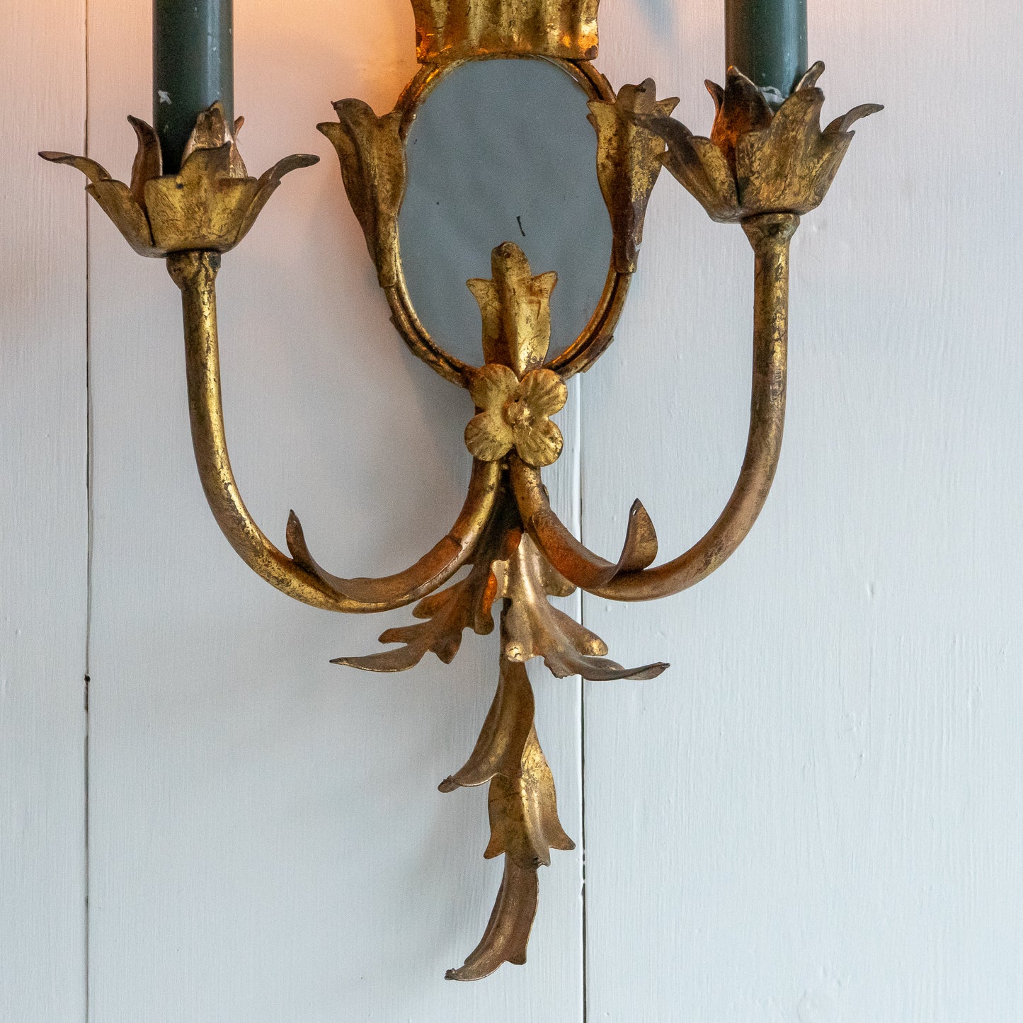 Pair of Gilded Candle Sconces with mirrors