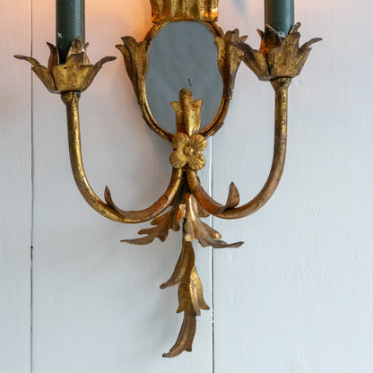 Pair of Gilded Candle Sconces with mirrors