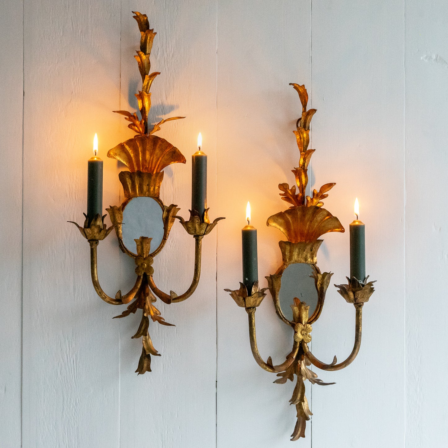 Pair of Gilded Candle Sconces with mirrors