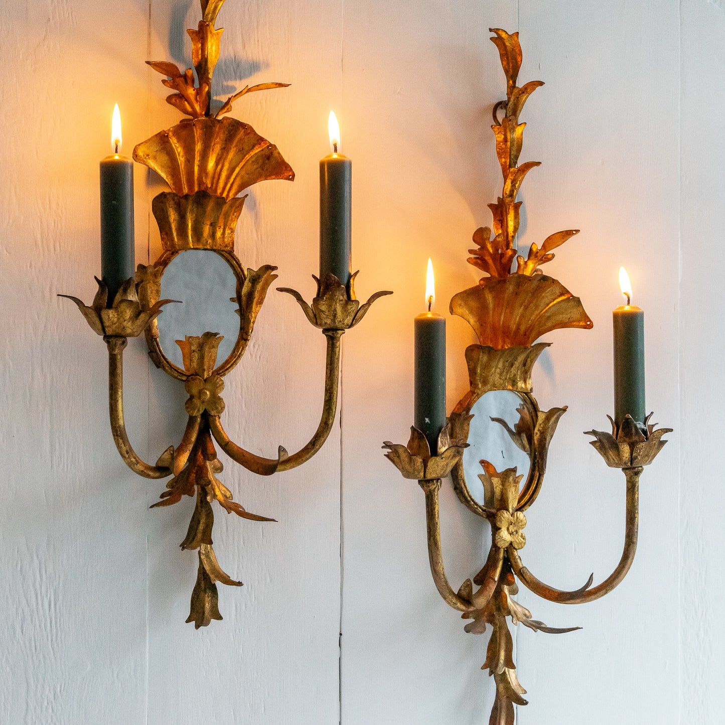 Pair of Gilded Candle Sconces with mirrors