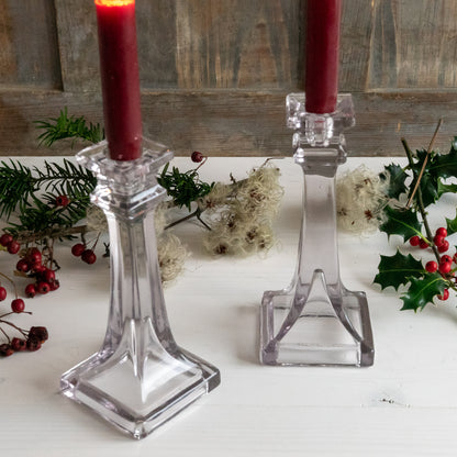 Pair of Square glass Candlesticks