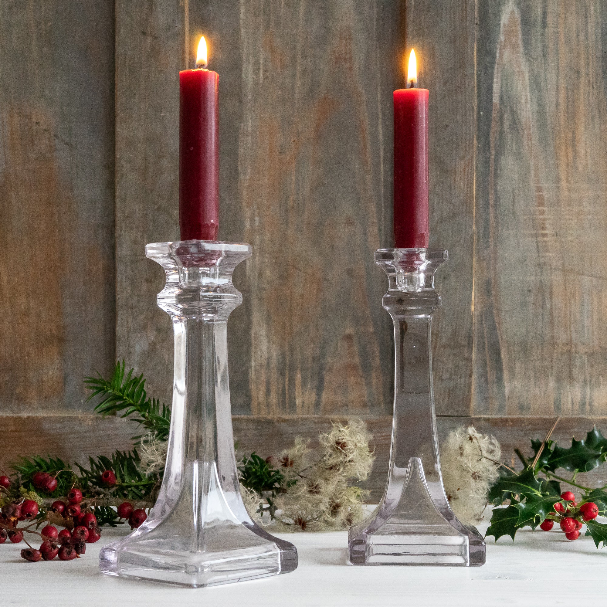 Pair of Square glass Candlesticks – Goose Home and Garden