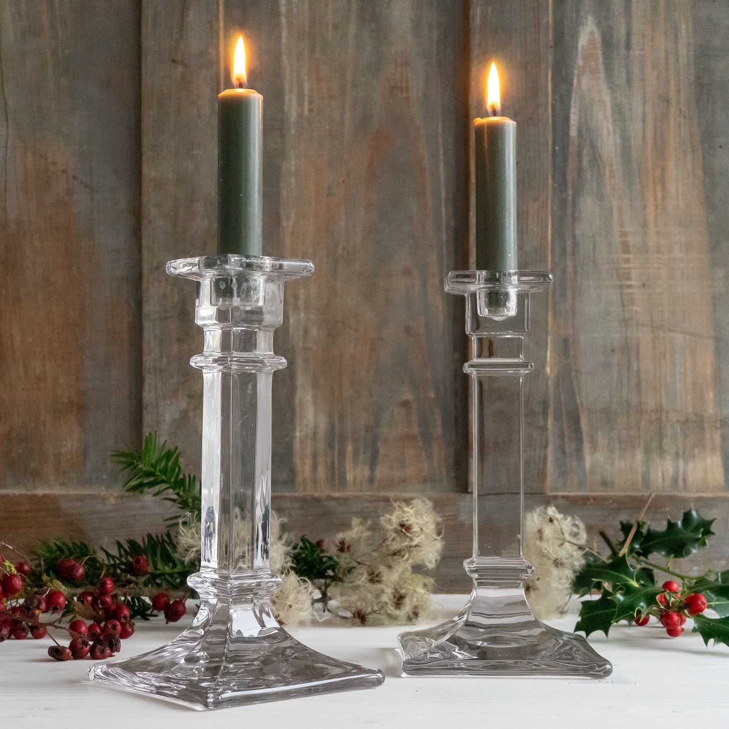Pair of Tall Glass Candlesticks
